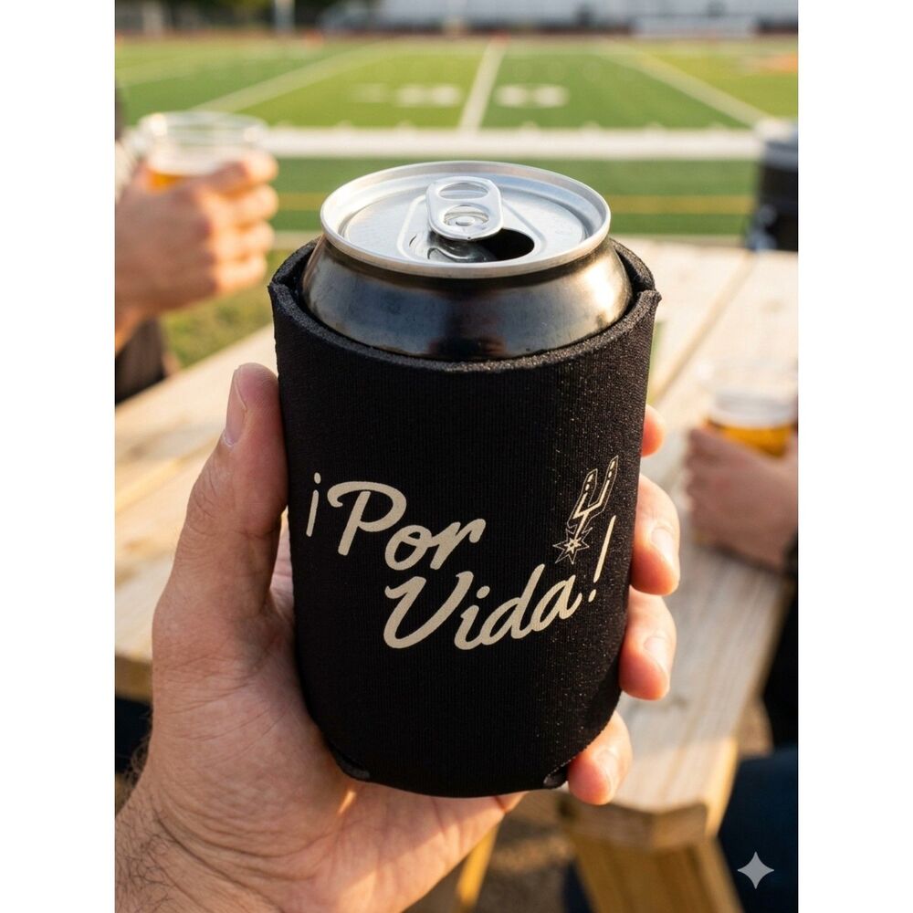 San Antonio Spurs !Por Vida! Black Koozie Can Adult Beverage Holder